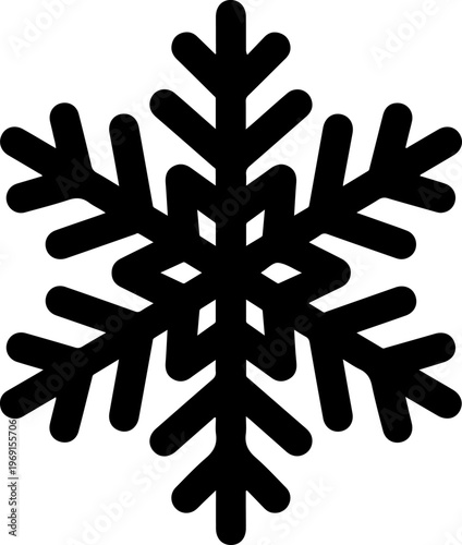 Black snowflake icon, winter symbol, frosty design element, vector graphic