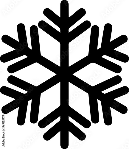 Black snowflake icon, winter symbol, frosty design element, vector graphic