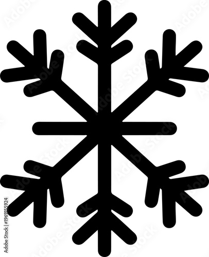 Black snowflake icon, winter symbol, frosty design element, vector graphic