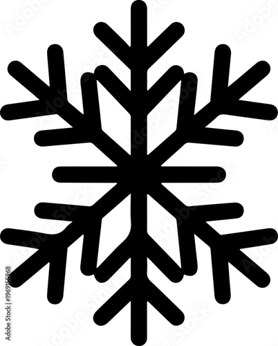Black snowflake icon, winter symbol, frosty design element, vector graphic