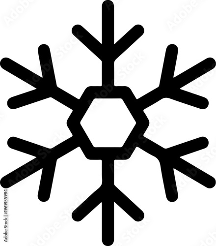 Black snowflake icon, winter symbol, frosty design element, vector graphic