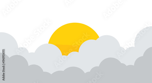 Sun behind white cloudy sky.