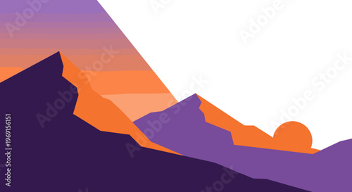 Sunset over mountain range landscape.