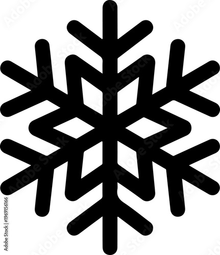 Black snowflake icon, winter symbol, frosty design element, vector graphic