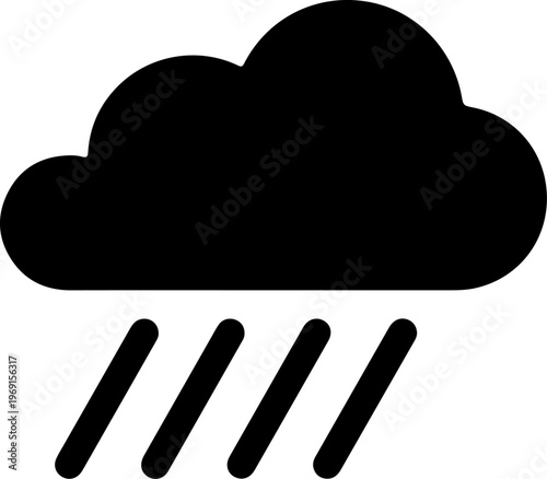 Rain Cloud, Weather Icon, Black Silhouette, Rainy Day Symbol
