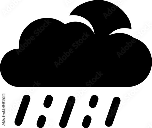 Rainy weather icon, black cloud with raindrops, weather symbol, precipitation sign