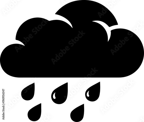 Rain Cloud, Weather Icon, Black Silhouette, Rainy Day Symbol