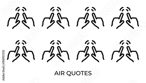 Air quotes gesture simple line icon set hand motion for quotation marks gesture isolated vector