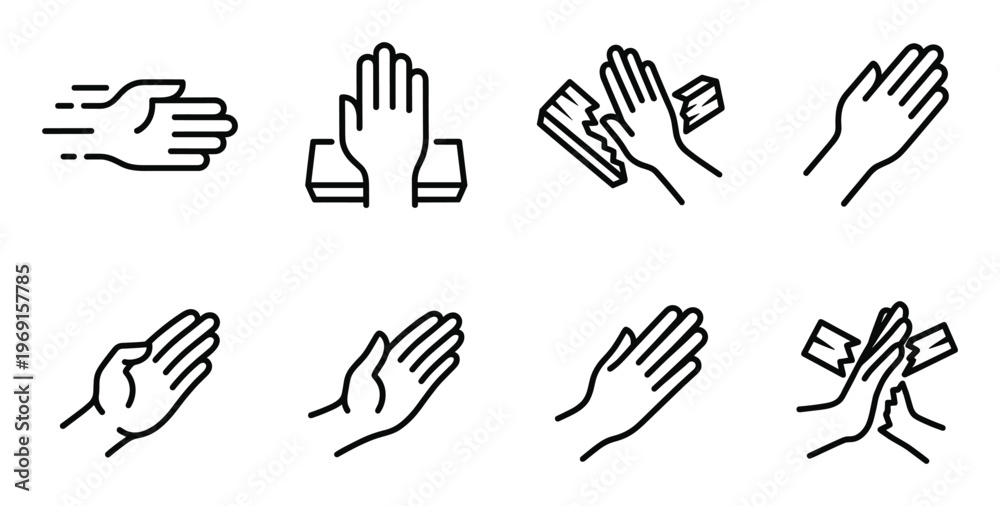 Obraz premium Clapping hands gesture simple line icon set hand motion for applause isolated vector