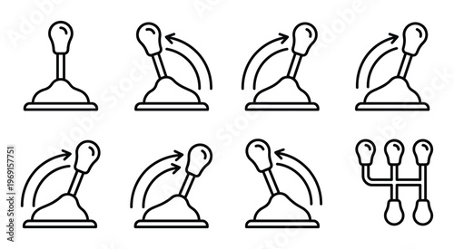 Car transmission shifter icon set featuring manual gear stick positions and directional arrow guides