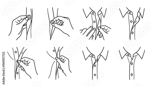 Buttoning a shirt stages hand drawn outline elements how to fasten buttons on clothes
