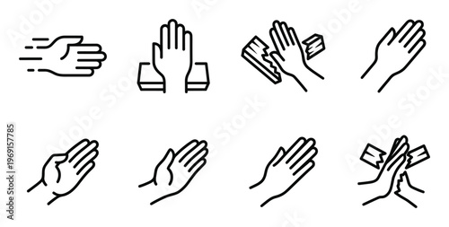 Clapping hands gesture simple line icon set hand motion for applause isolated vector