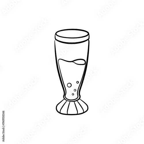 Tall Glass with Bubbly Beverage Line art Illustration