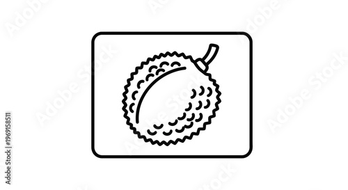 Tropical Fruit Icon: Durian Outline on White Background