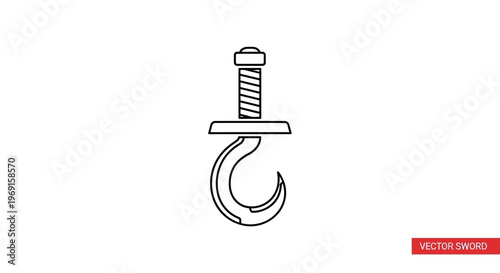 Vector illustration of a hook sword, a unique weapon with a curved blade, isolated on white background.