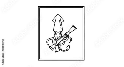 Whimsical Squid Playing a Trombone Illustration