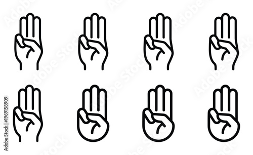 Four finger salute icons showing hands with four fingers raised in greeting or recognition