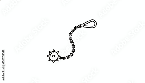 Spiked Ball and Chain Weapon Icon - Medieval Weaponry Vector Illustration