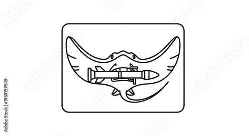 Stingray with Missile Icon: Marine Warfare Concept, Underwater Attack Symbol