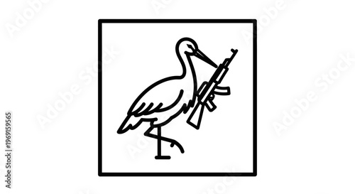 Stork Holding Rifle, Symbol of Conflict and Nature