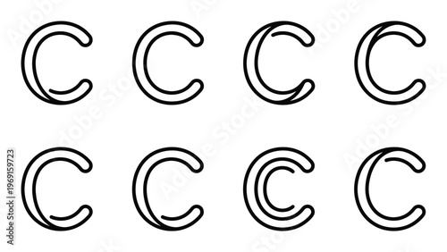 Letter c logo design elements set with circular outline stroke shapes isolated on transparent background