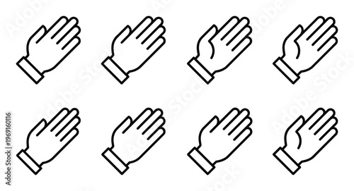 Minimalist hand palm icons set representing stop gesture or greeting in black line art style vector