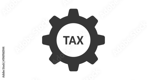 A vector graphic illustration depicting a gear icon with the word 'TAX' prominently displayed in its center, symbolizing tax settings, financial management, or regulatory processes.