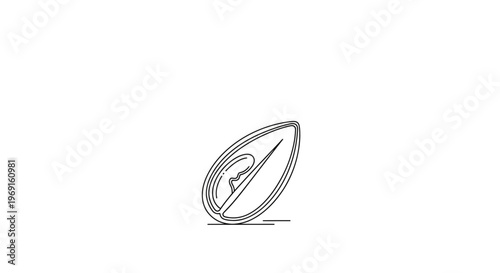 Single continuous line drawing of a stylized embryo inside a seed or egg shape.