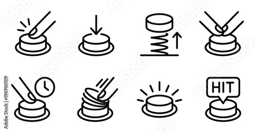 Set of button press and interaction line icons, perfect for web, apps, and user interface designs