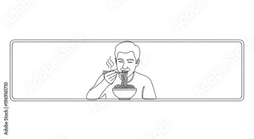 Smiling individual enjoying a hot bowl of steaming noodles with chopsticks, capturing a delightful