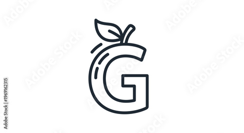 Minimalist outline icon depicting the letter G combined with a stylized fruit and leaf emblem
