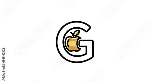 Creative G letter logo with golden apple graphic for modern branding and educational concepts