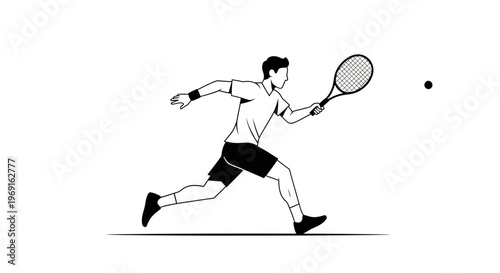 tennis player silhouette hitting a ball in dynamic sports action illustration