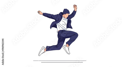 Jumping Energetic Youthful Man in Casual Street Style Outfit Illustration
