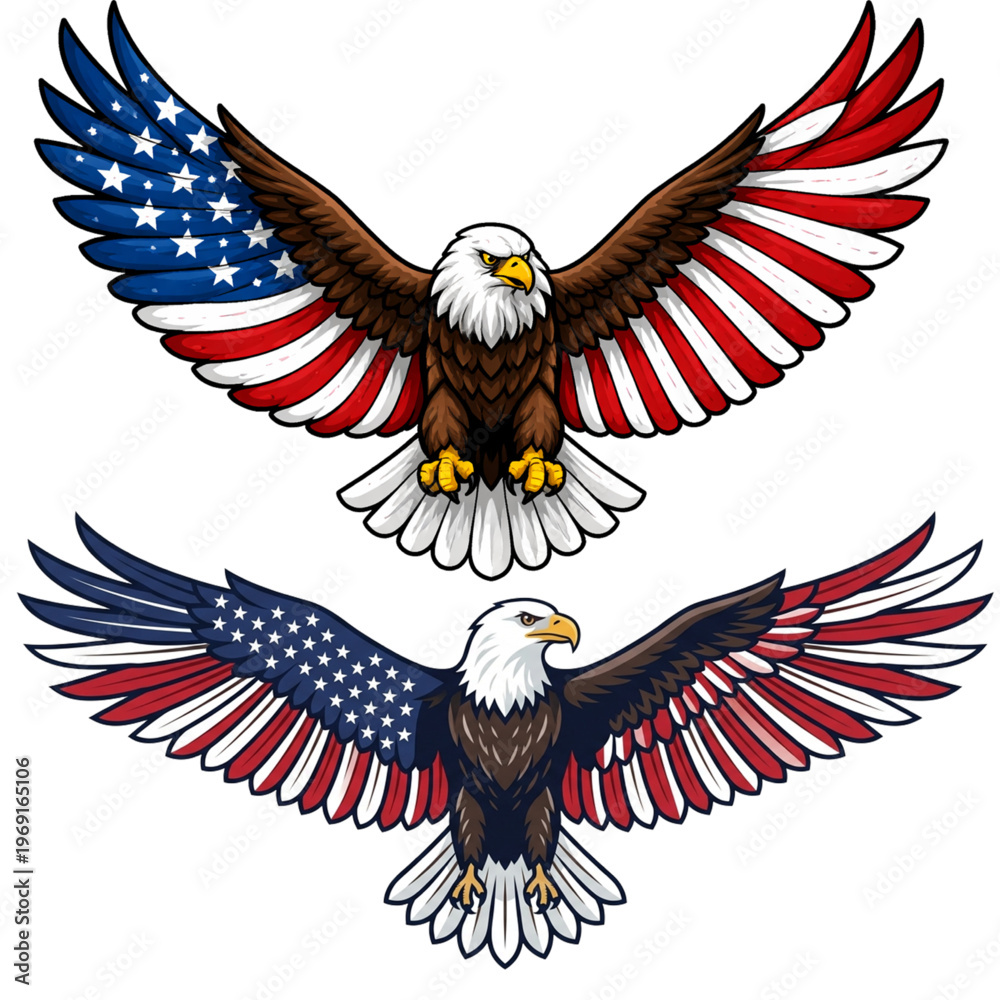 Fototapeta premium Bald eagle with american flag pattern