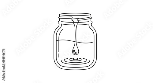 Minimalist line illustration of a glass jar holding liquid with a single drop creating ripples