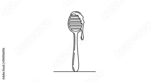 Elegant continuous line art drawing of a honey dipper with golden liquid dripping delicately