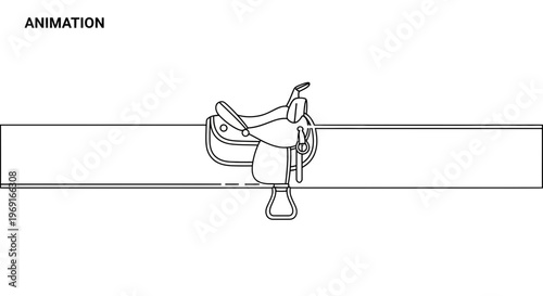 Detailed line art illustration of a classic western saddle graphic element on white background for