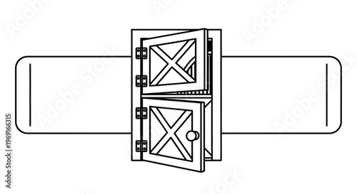 Minimalist graphic of a half-open stable door, showcasing its distinct two-part construction and