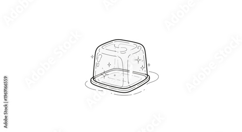 Elegant sparkling line art of an empty transparent square cloche for displaying delicate items
