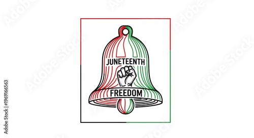 Juneteenth freedom bell with raised fist symbol representing emancipation celebration and cultural