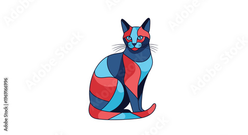 Colorful Geometric Pop Art Sitting Cat Vector Illustration
