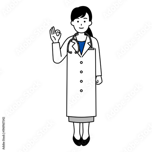 OKサインをする医師の女性（全身）
