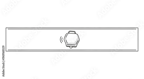 Minimalist black and white line art depicting a classic shaking cowbell icon within a sleek