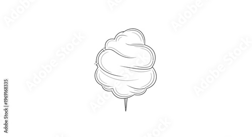 Black and white outline drawing of a sweet carnival cotton candy dessert icon graphic