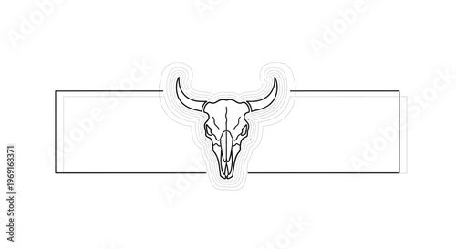 Minimalist bovine skull illustration with subtle contour lines framed on a pristine white background