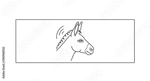 Striking minimalist black outline of a donkey's head in profile, illustrating its unique equine