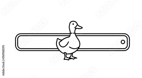Minimalist line art illustration of a duck standing proudly in front of a horizontal loading bar