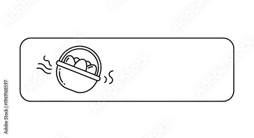 Simple line art illustration of a basket containing warm eggs with steam rising food icon