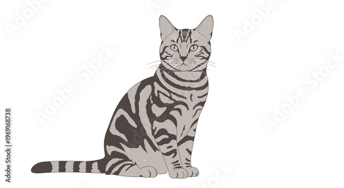 Silver Tabby Cat Illustration Vector American Shorthair Sitting Isolated

